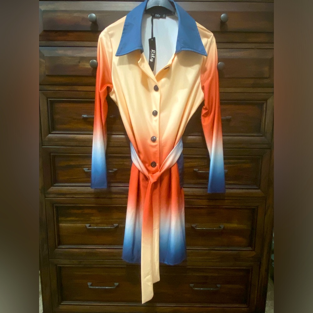 Button up hombre cardigan with collar and tie belt